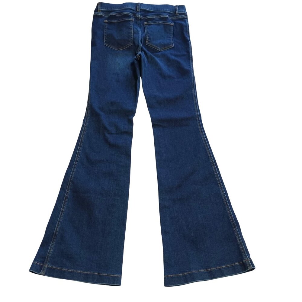 Spanx Flare Jeans Large Dark Wash Denim Stretch Slimming High Rise Shaping 70s - Picture 3 of 12